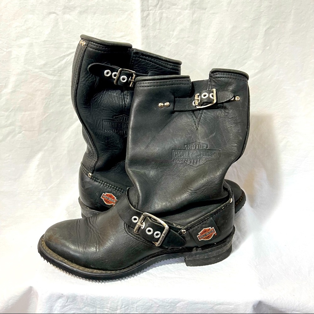 Womens Harley Davidson black leather Moto motorcycle boots size 7